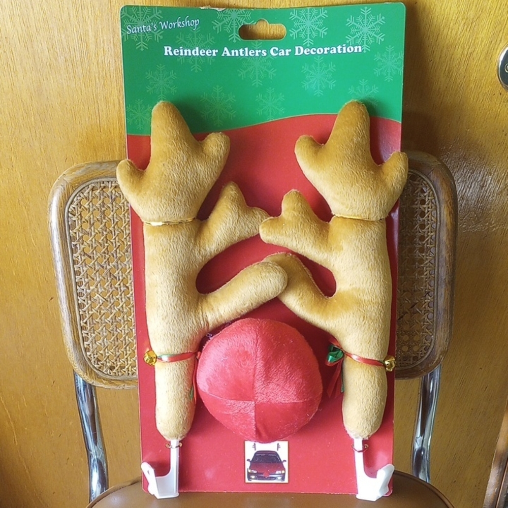NWT Reindeer Antlers Car Decoration, Rudolph's Nose, Santa's Workshop, Bells